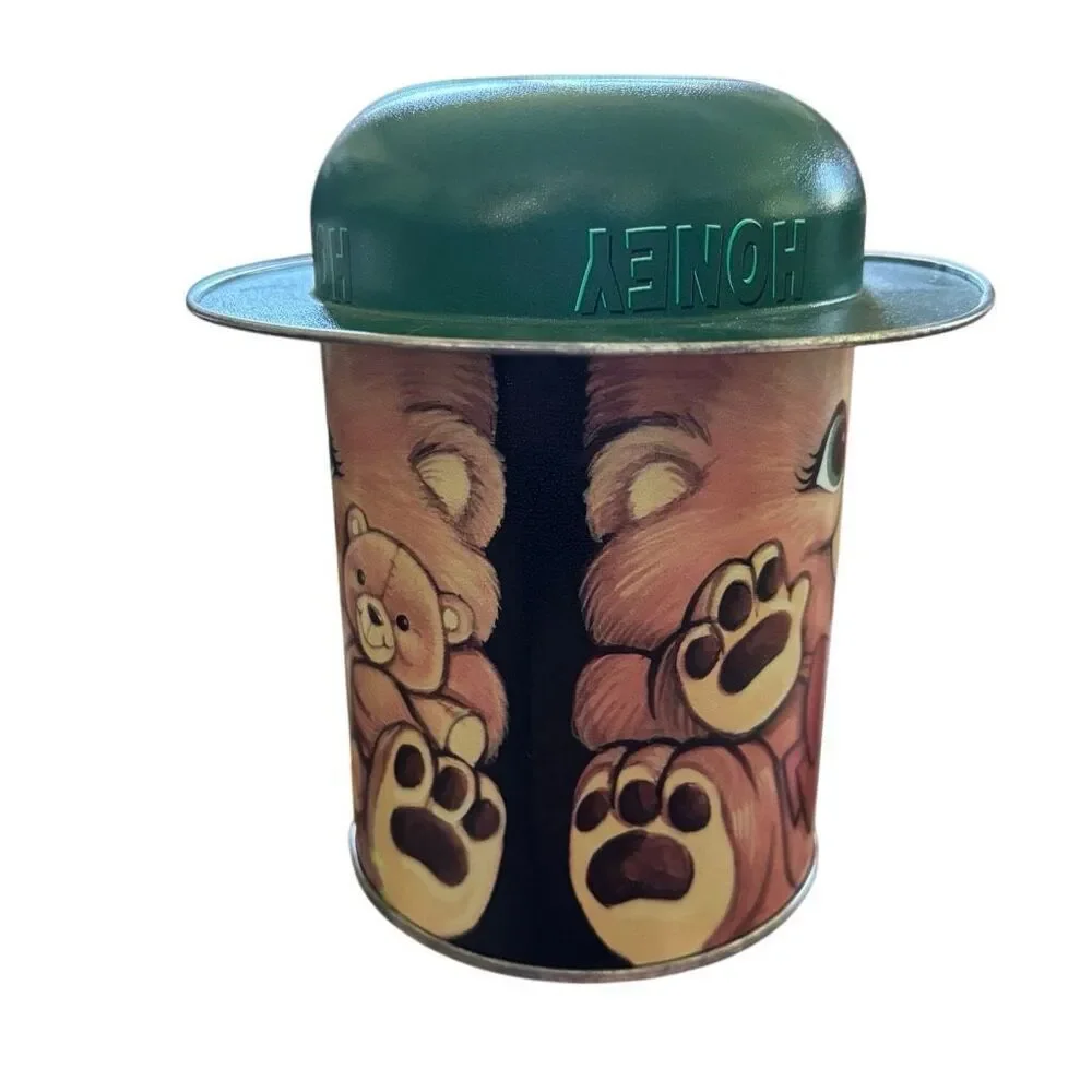 Vintage Honey Bear Collectible Green Hat Tin